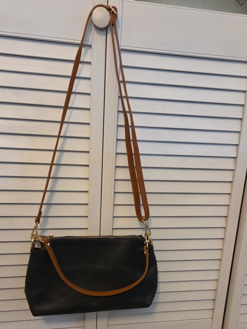 Valentina Black Shoulder Bag with Tan Straps